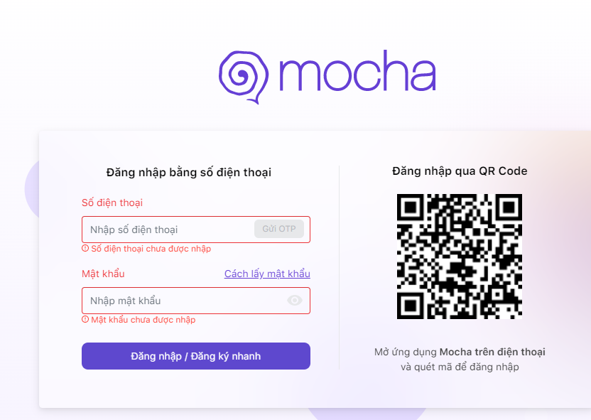 Điền biểu mẫu đăng ký tài khoản MoCha